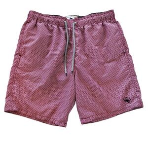 TED BAKER Swim Trunks Men 3 / Medium Red Geometric Print 7.5” Lined Pockets